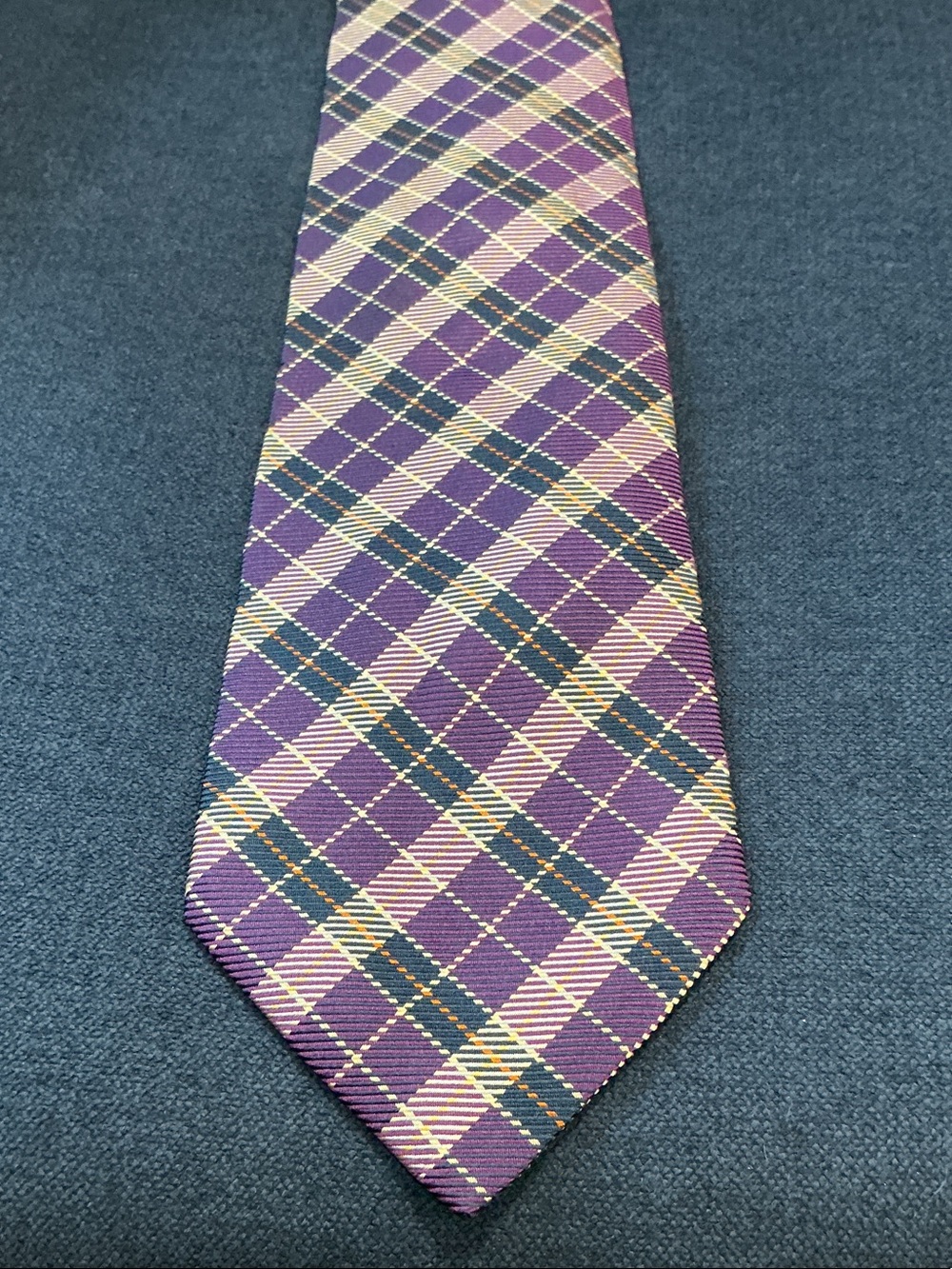Faconnable Purple Plaid Tie with Cream and Navy Accents